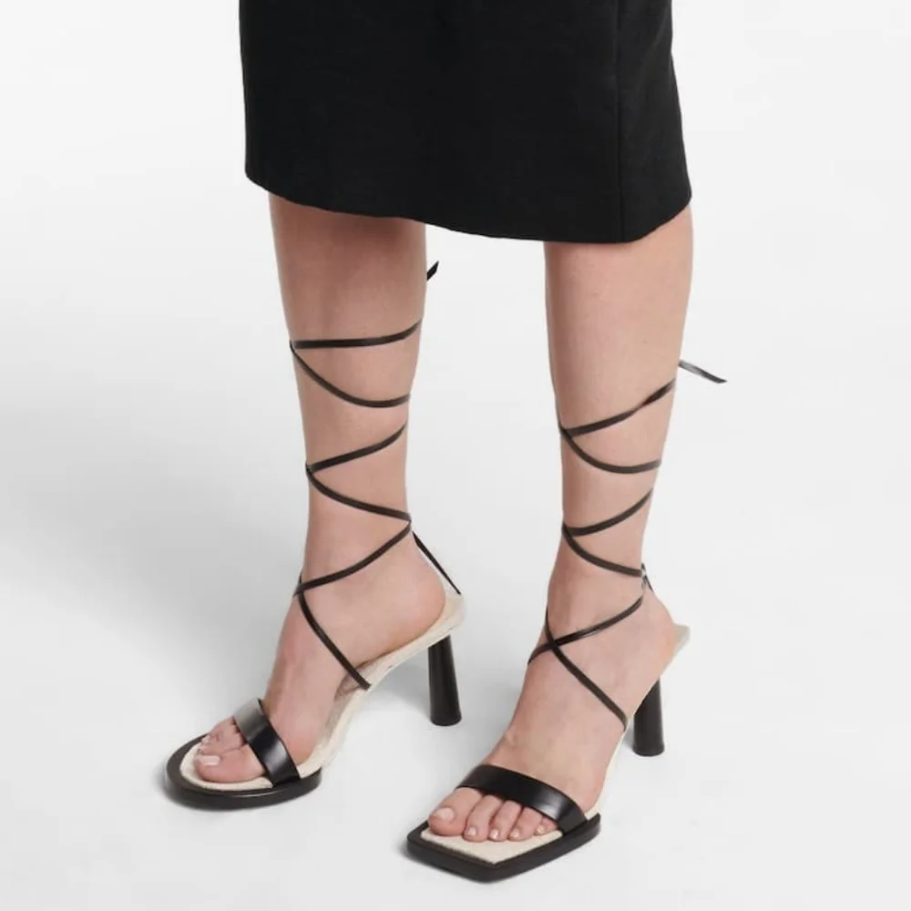 NEW JACQUEMUS Les Carre Rond Black Leather & Linen Sandals sz 38 - Picture 2 of 14